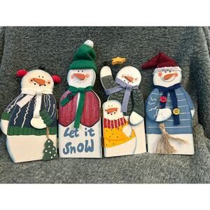 Winter Wood Folding Snowman Decoration For Indoor Use Vintage